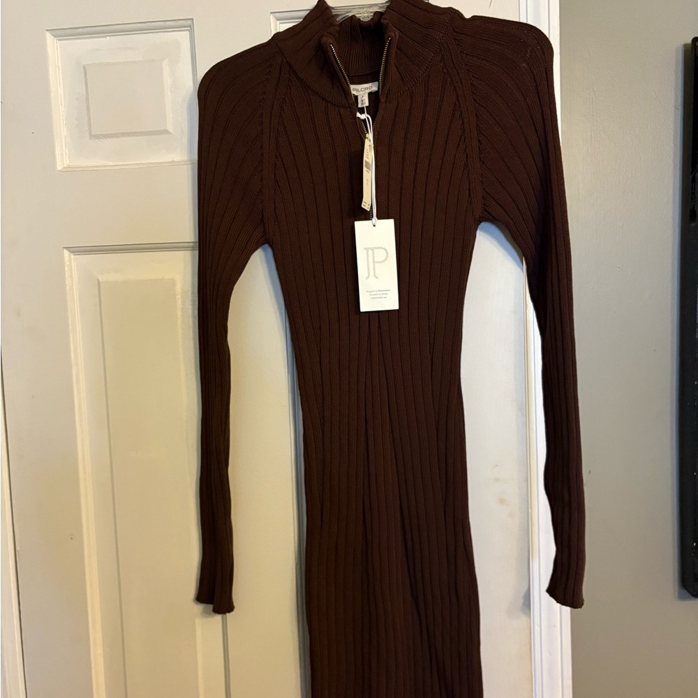 Pilcro Chocolate Long Sleeve Ribbed Dress